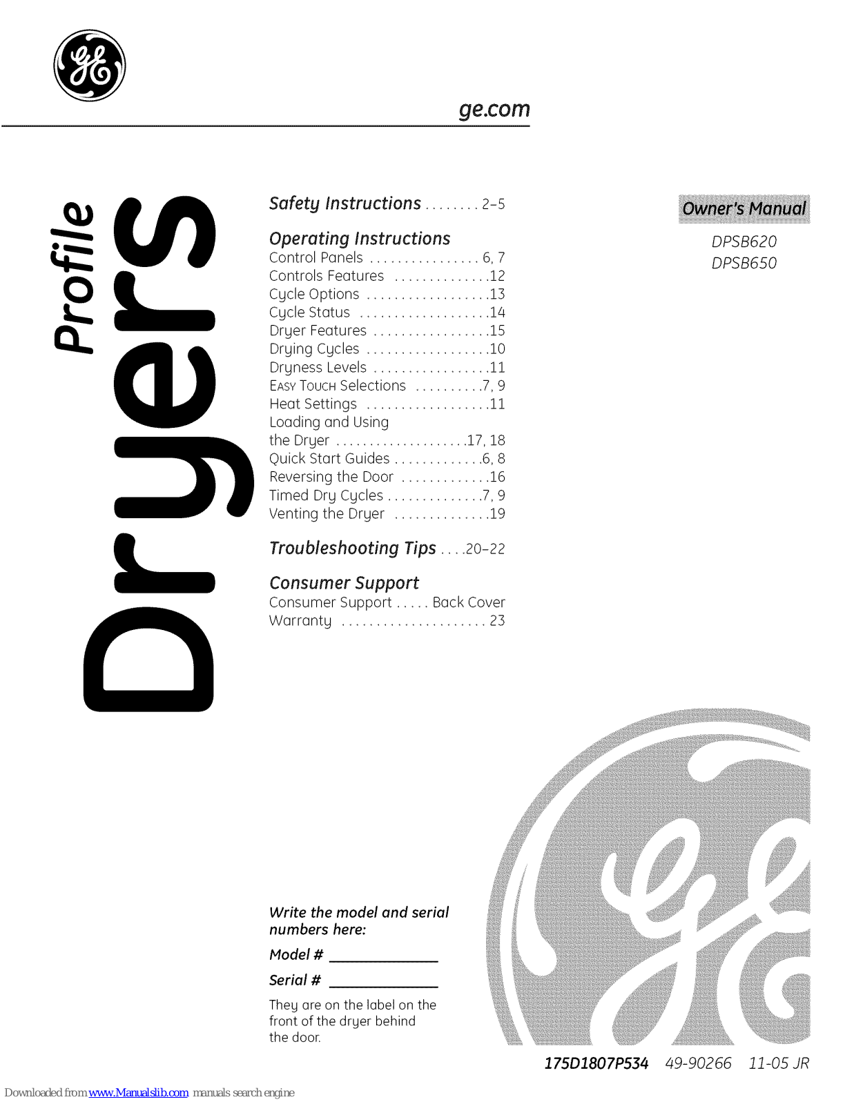 GE Profile DPSB620, Profile DPSB650 Owner's Manual - ManualMachine.com