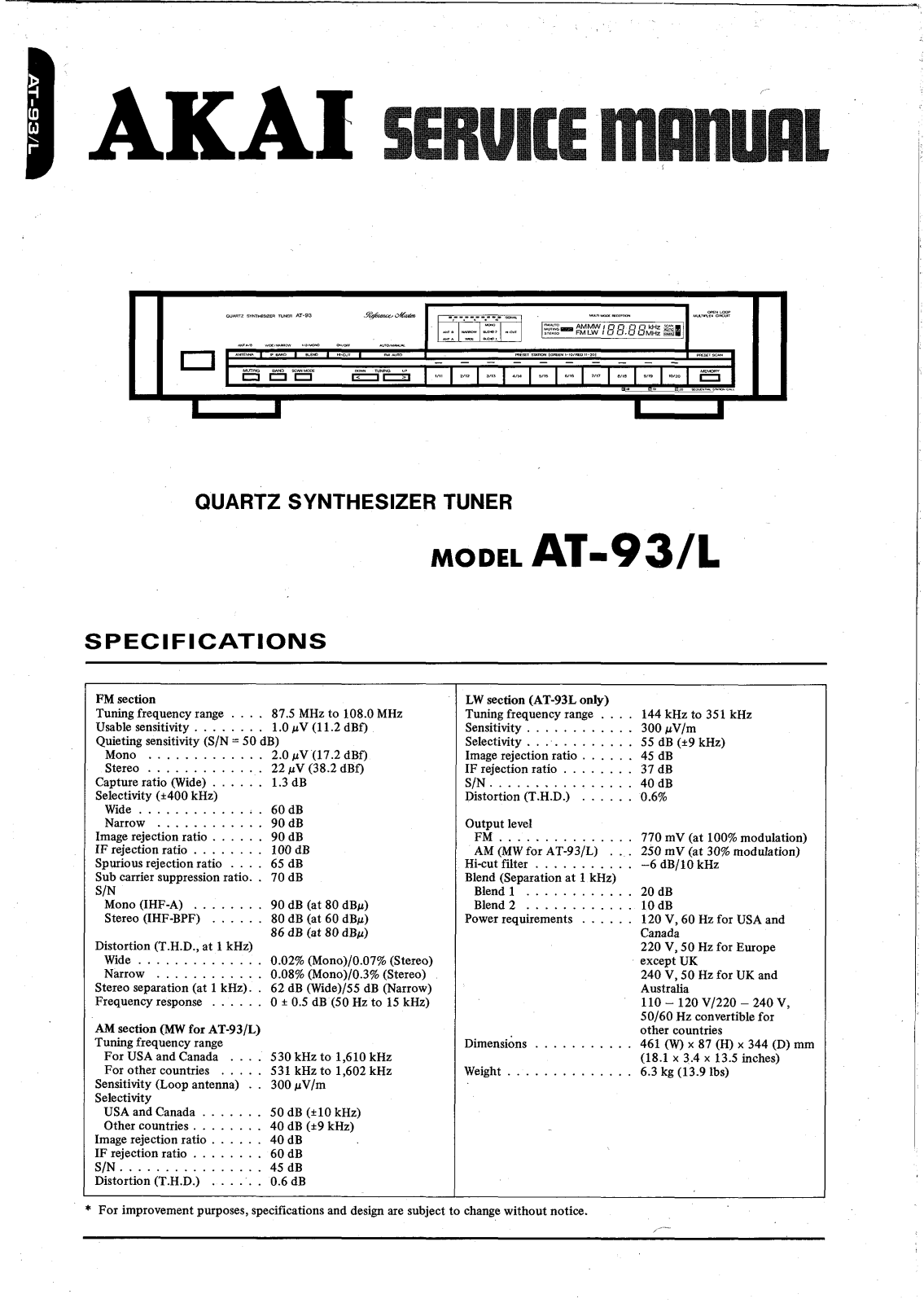 Akai AT-93, AT-93-L Service manual