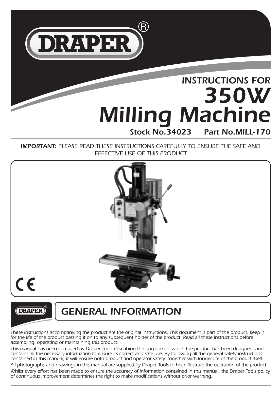 Draper MILL-170 Instruction Booklet - ManualMachine.com