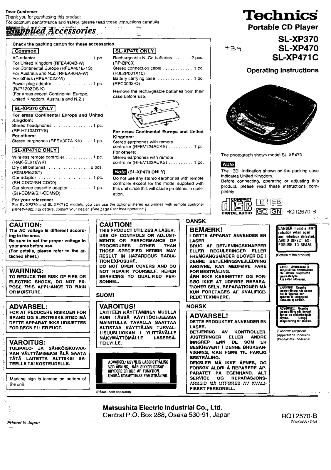 Panasonic SL-XP370, SL-XP471C, SL-XP470 User Manual