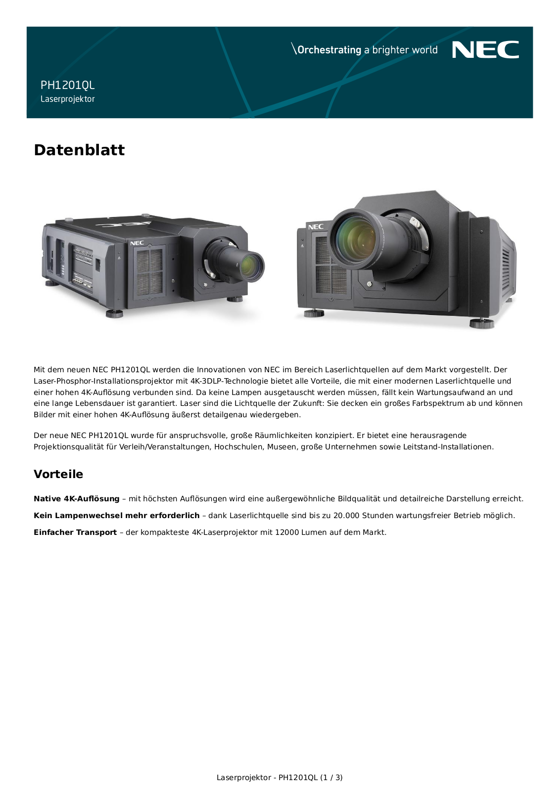 NEC PH1201QL Datenblatt