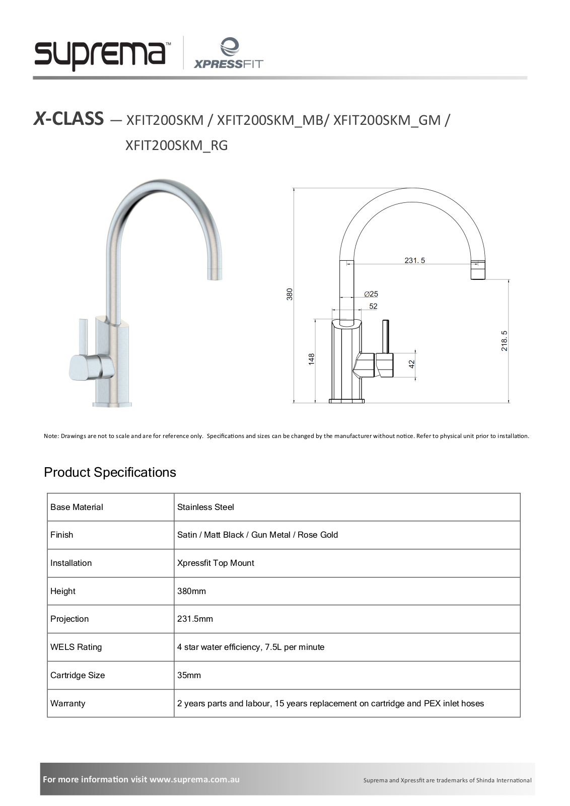 Suprema XFIT200SKM-MB, XFIT200SKM-GM, XFIT200SKM-RG Specifications Sheet