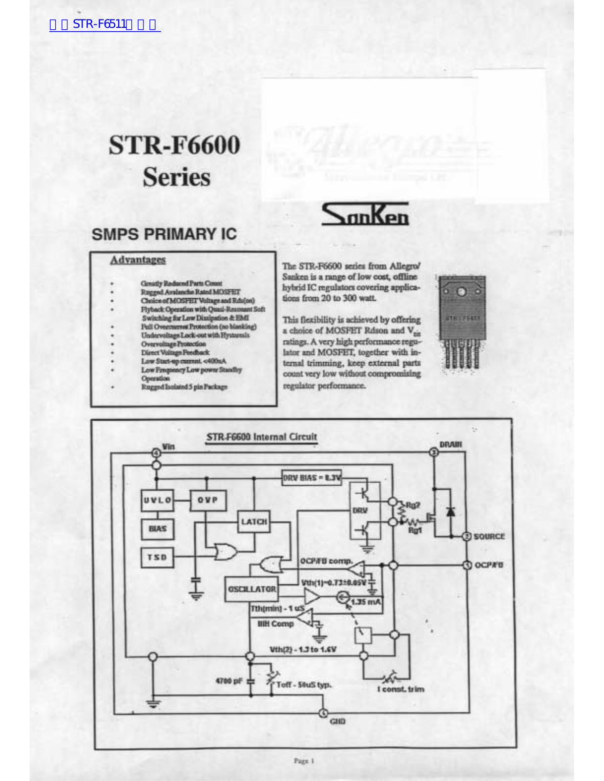Datasheet STR-F6600 Datasheet (Sanken) - ManualMachine.com