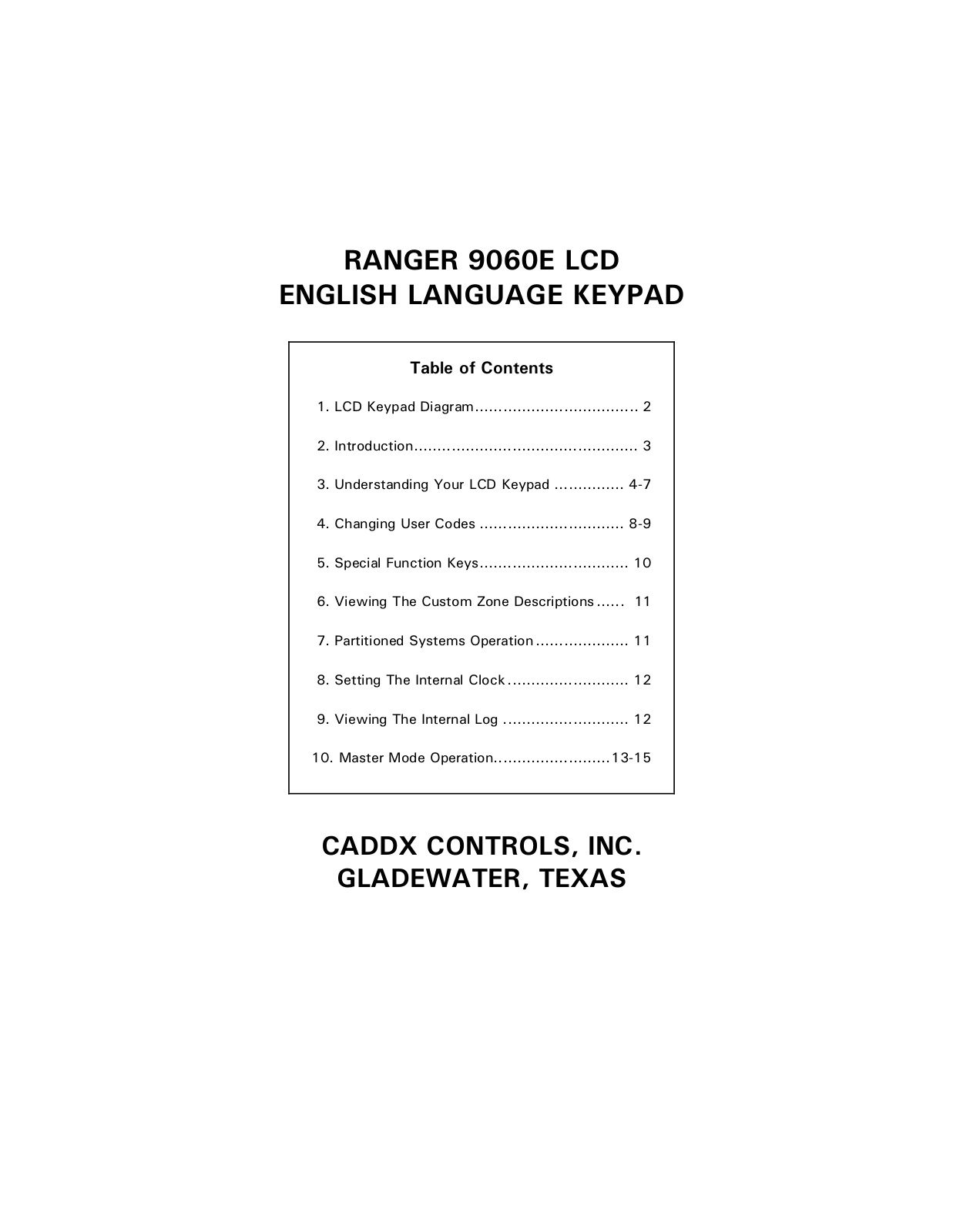 Caddx RANGER 9060E LCD, RANGER 9060E User Manual