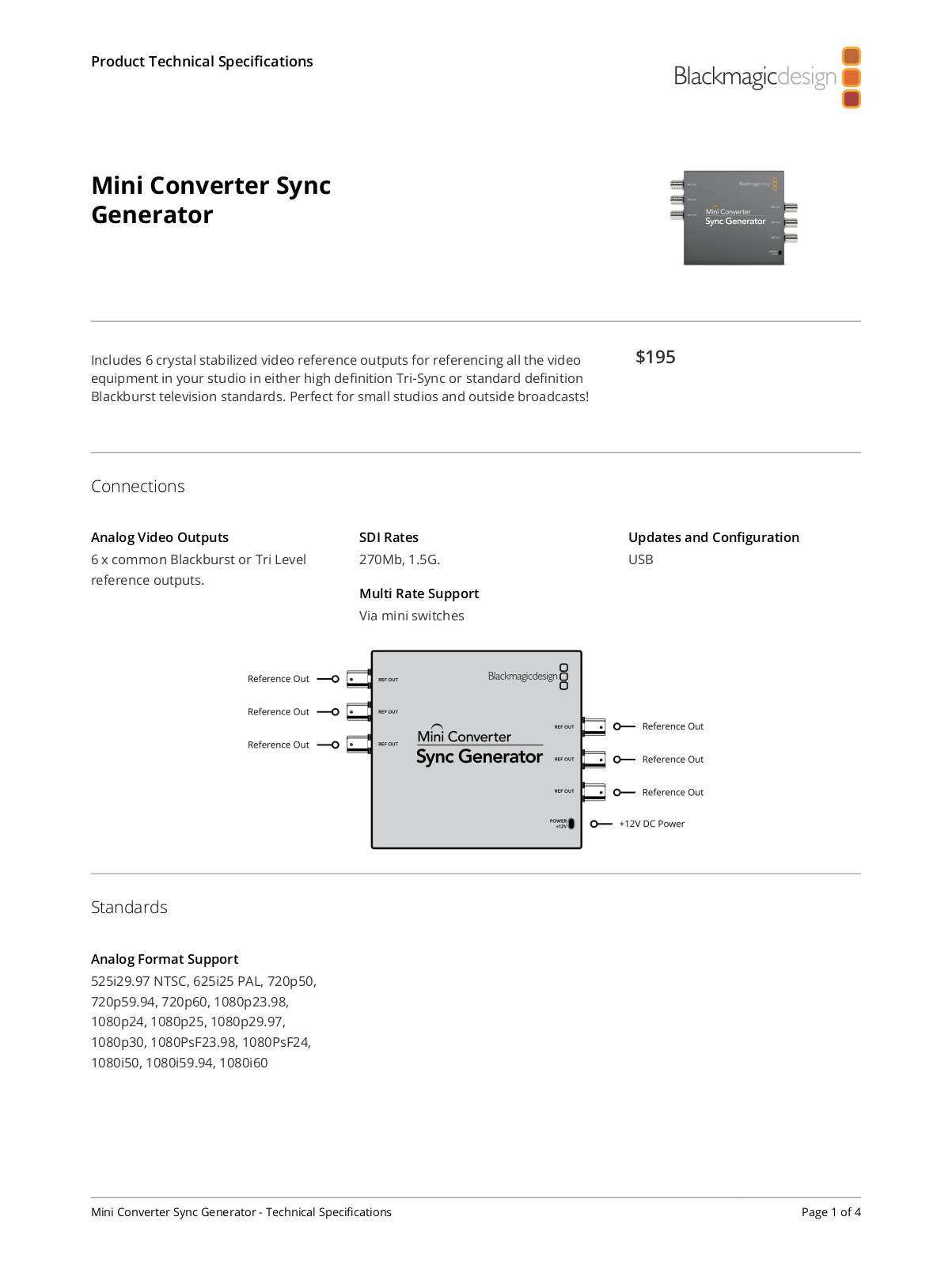 Blackmagic Design Mini Converter Sync Generator Data Sheet