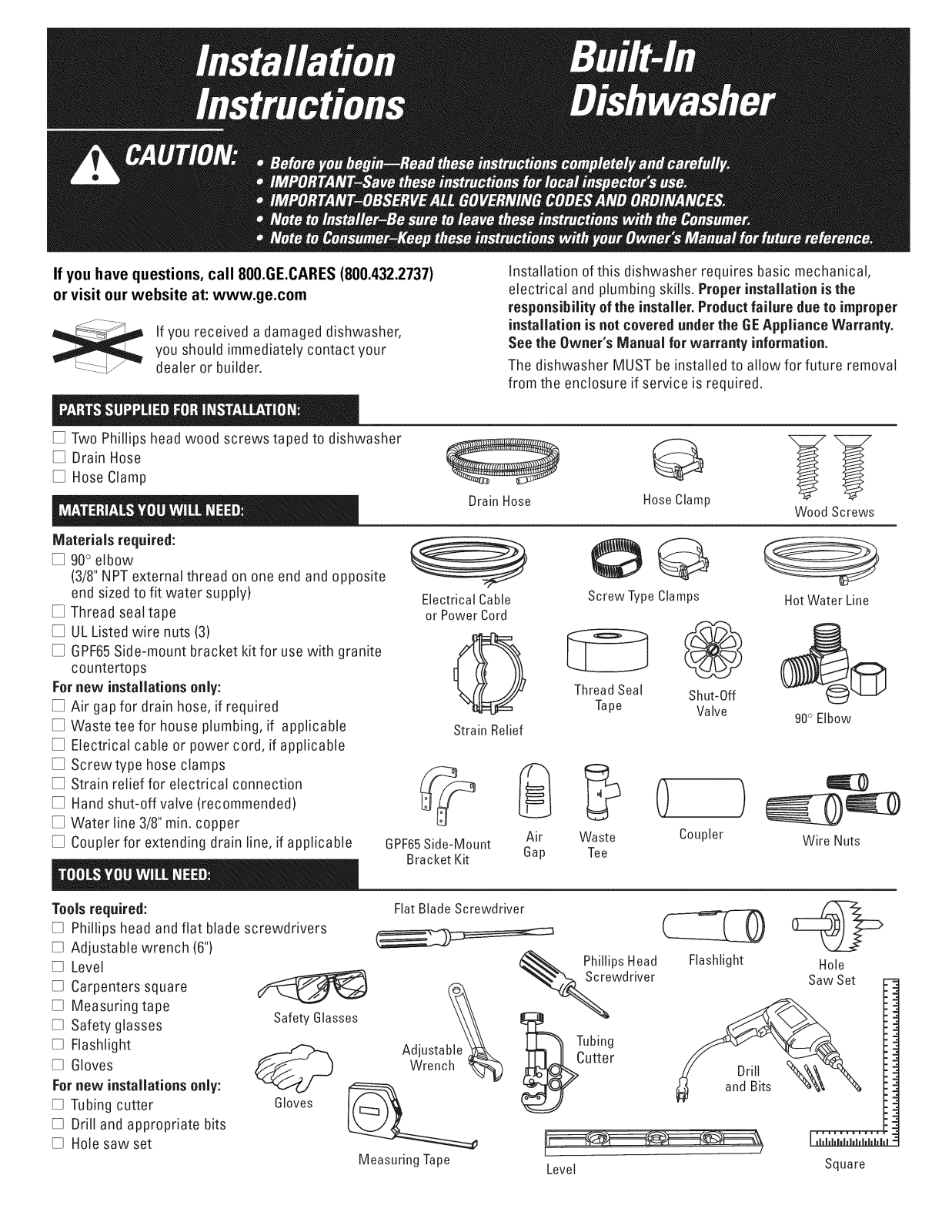 GE GSD3960L00SS, GSD4800J01BB, GSD4800J01CC, GSD4800J01WW, GSD4860J01SS Installation Guide - ManualMachine.com