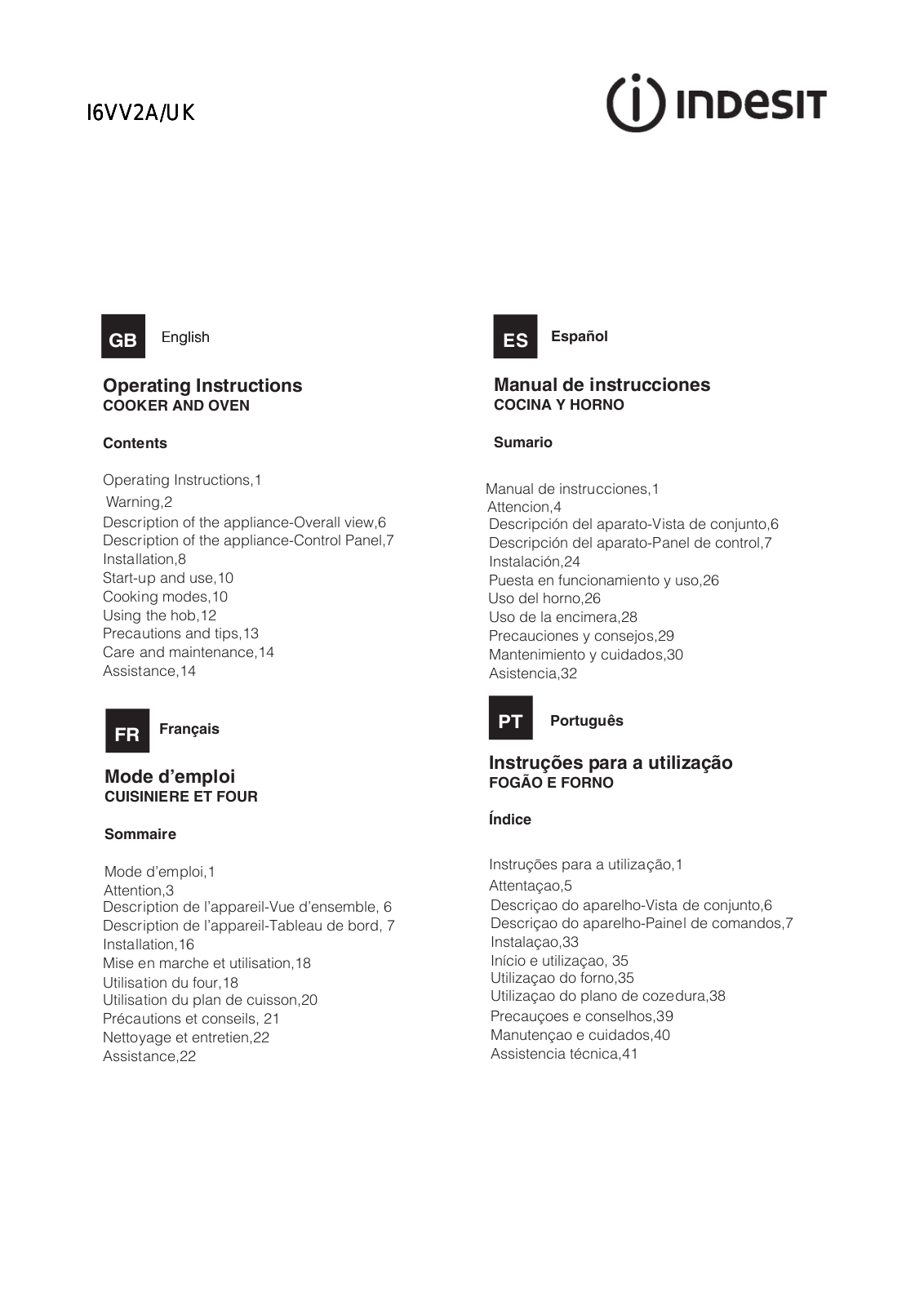 Indesit I6VV2A User Manual