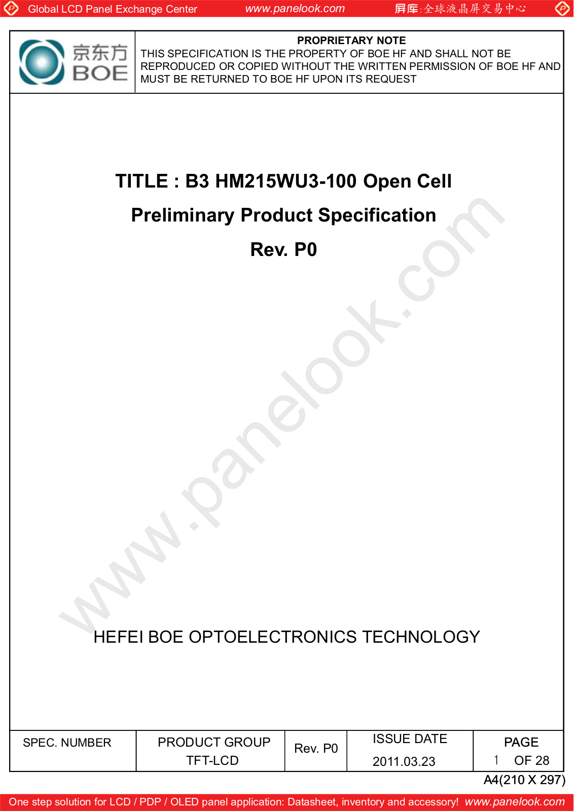 BOE HM215WU3-100 Specification