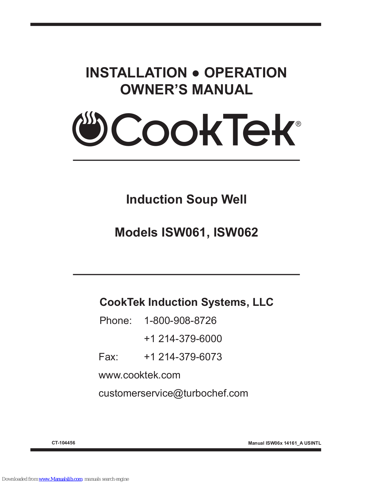 CookTek ISW061, ISW062 Owner's Manual