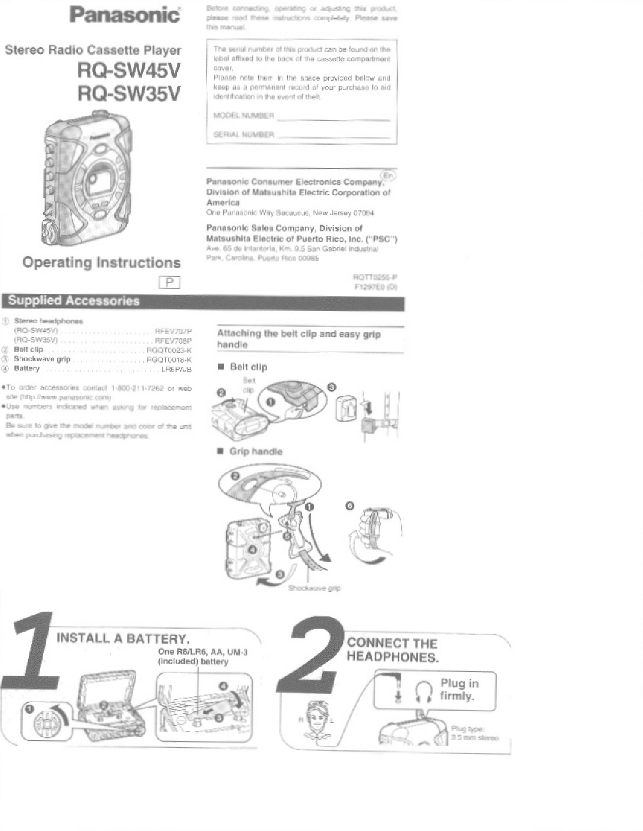 Panasonic RQ-SW35V, RQ-SW45V User Manual