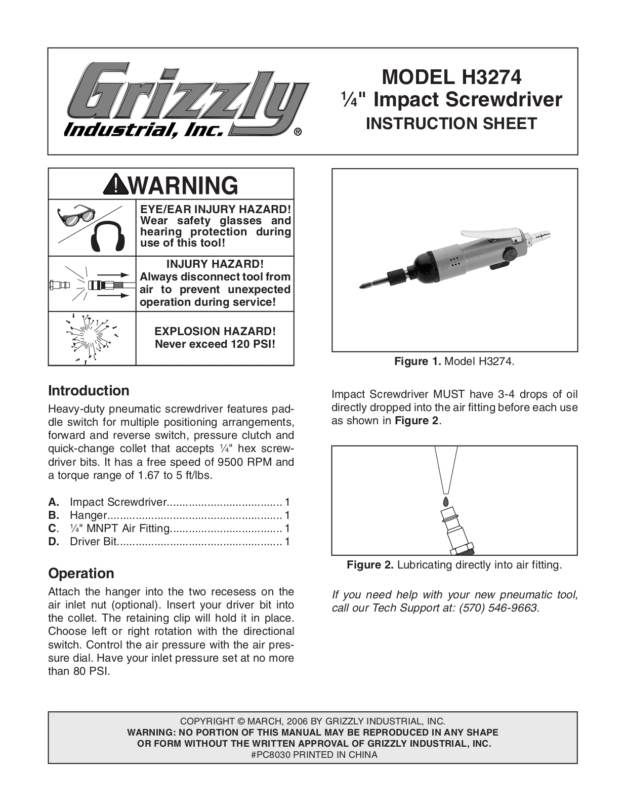 Grizzly PC8030 User Manual