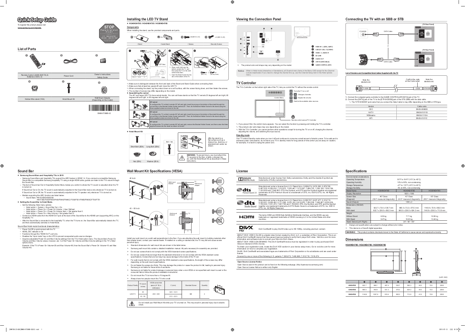 Samsung HG50ND478S User Manual