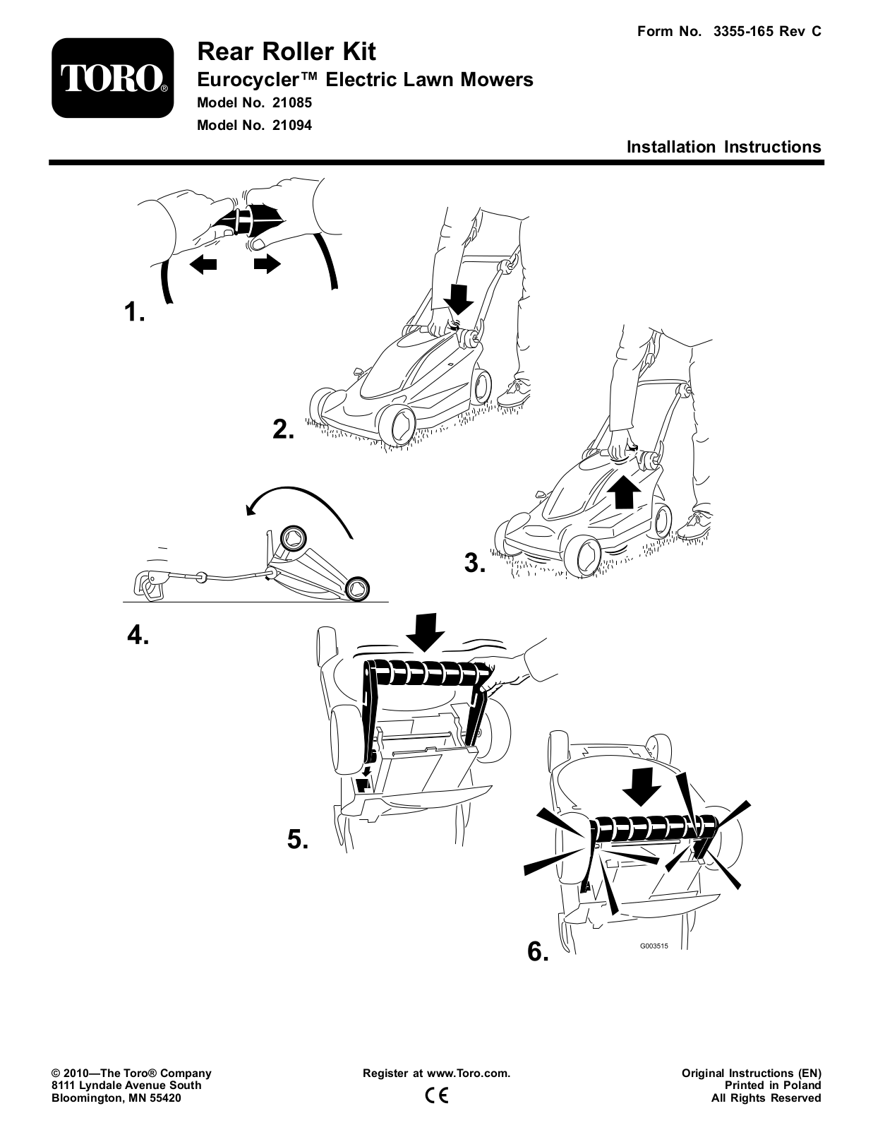 Toro 21085, 21094 Installation Instructions