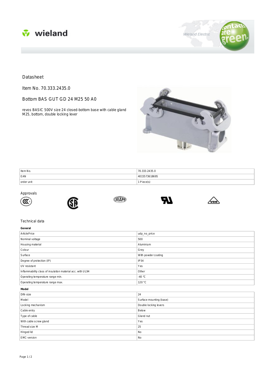 Wieland 70.333.2435.0 Data Sheet