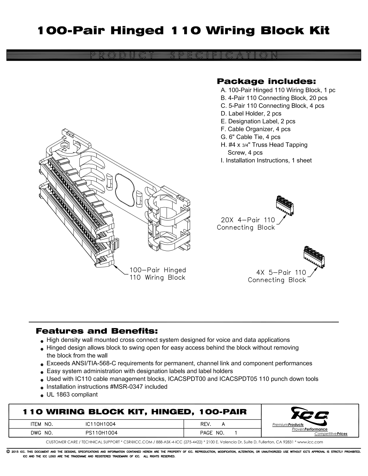 ICC IC110H1004 Specsheet