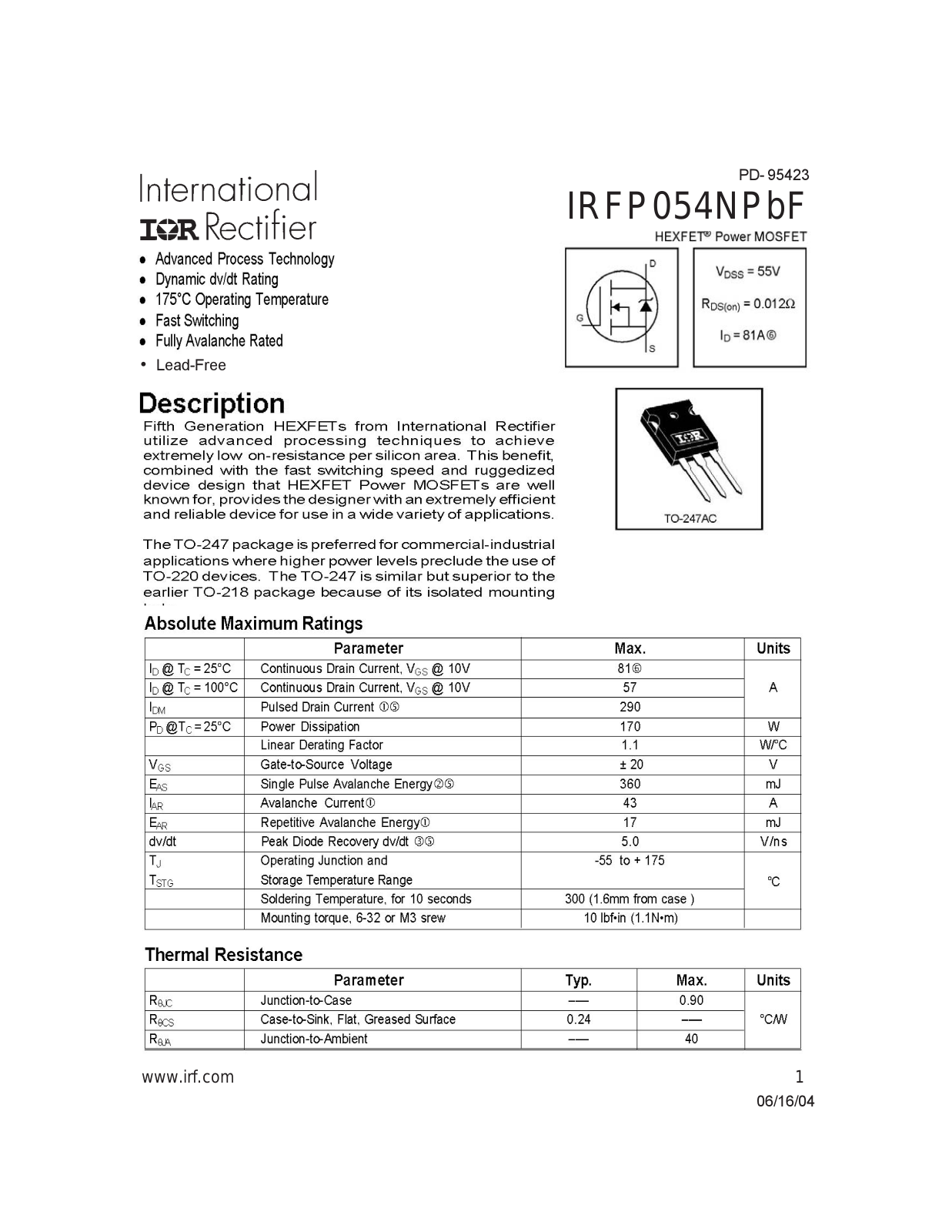 Datasheet IRFP 054N Datasheet - ManualMachine.com