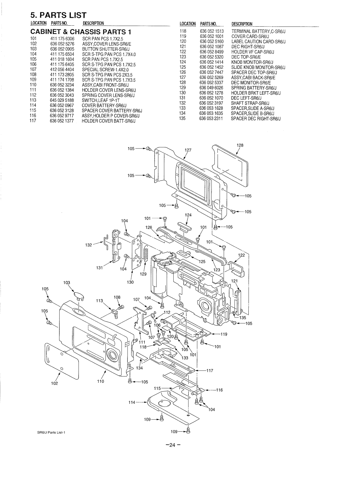 SANYO VPC-G250EX, VPC-G250E, VPC-G250 PARTS LIST