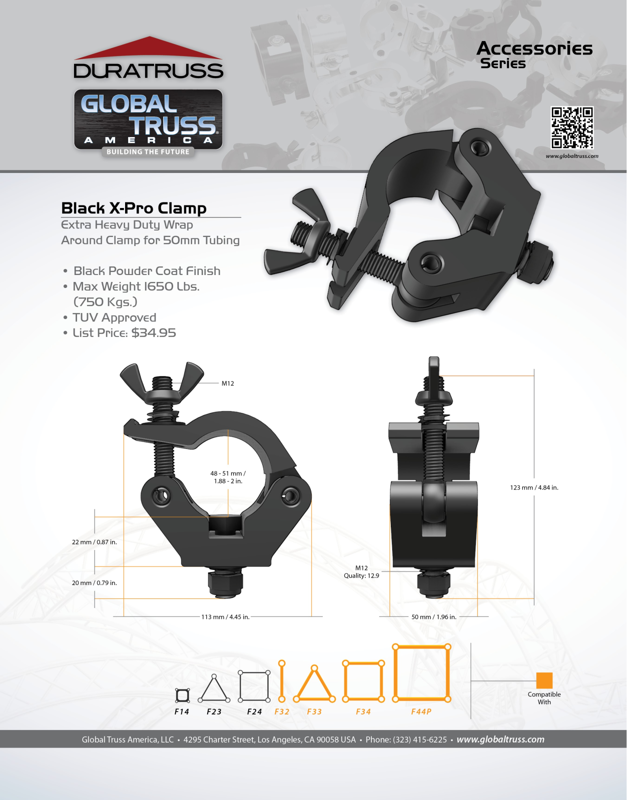 Global Truss Black X-Pro Clamp Specifications