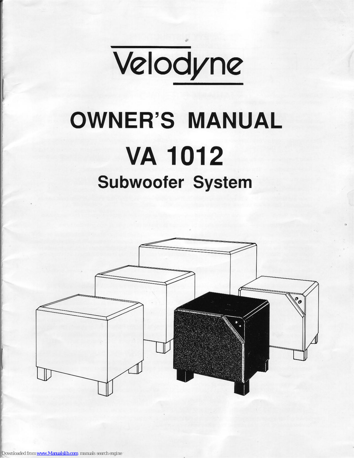 Velodyne VA 1012 Owner's Manual