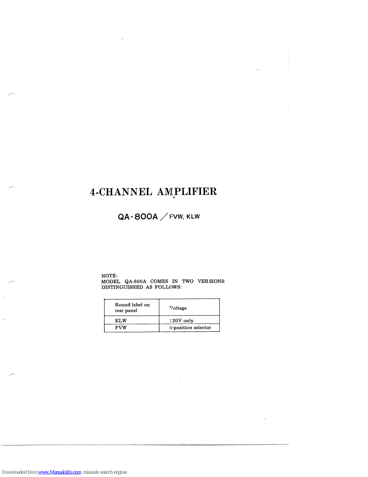 Pioneer qa-800a, qa-800afvw, qa-800aklw User Manual