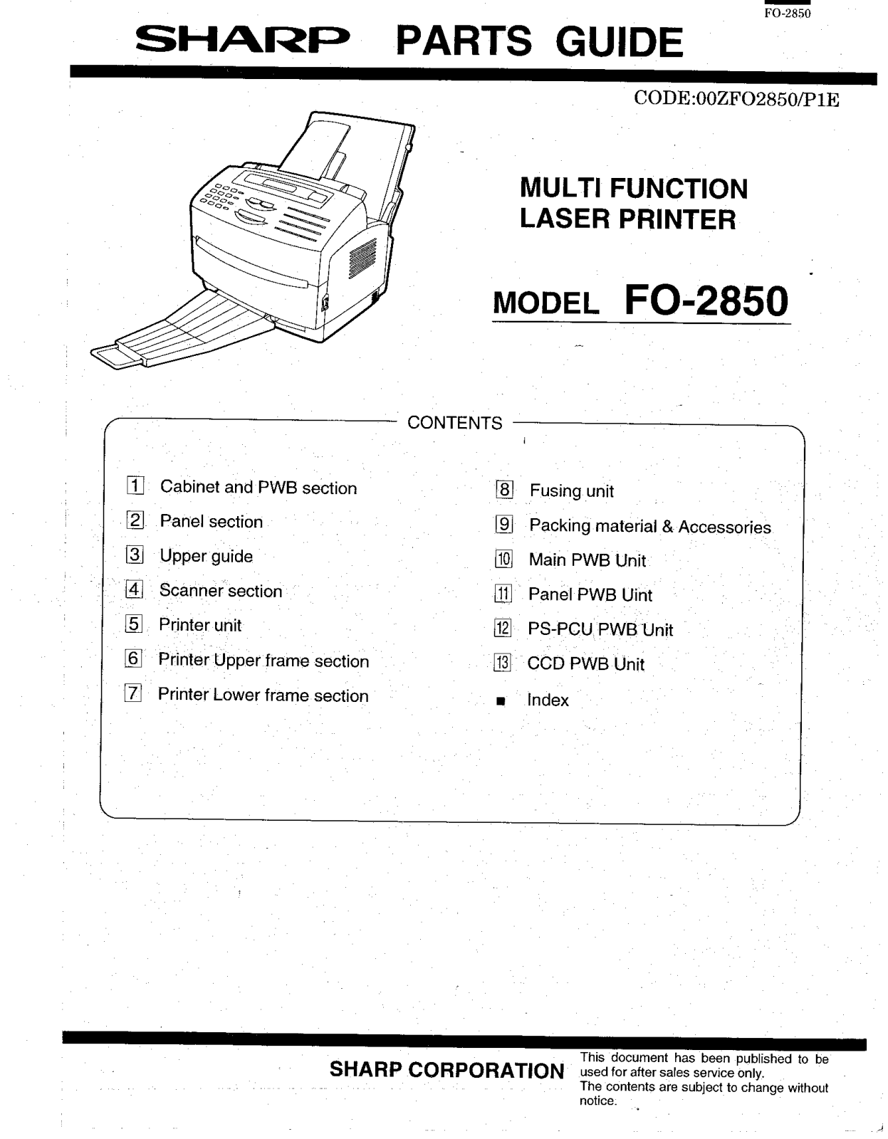 Sharp FO2850PG Service Manual