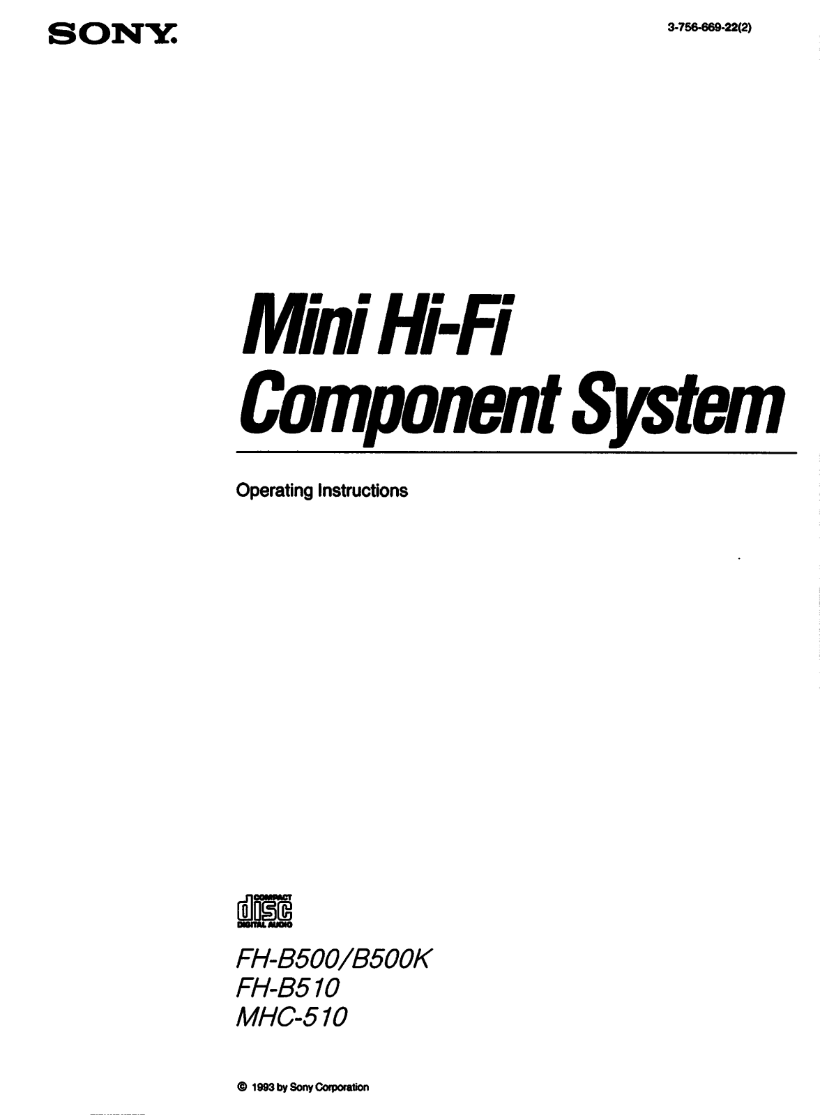 Sony fh-b500, fh-b500k, fh-b510, mhc-510 Operating Manual