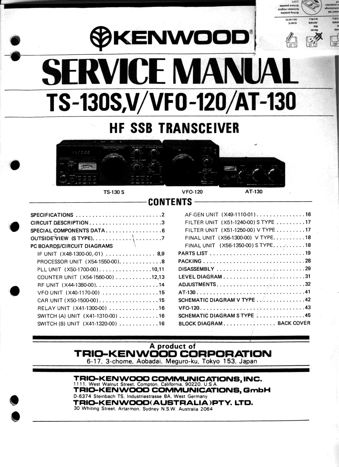 Kenwood AT-130, TS-130S Service Manual