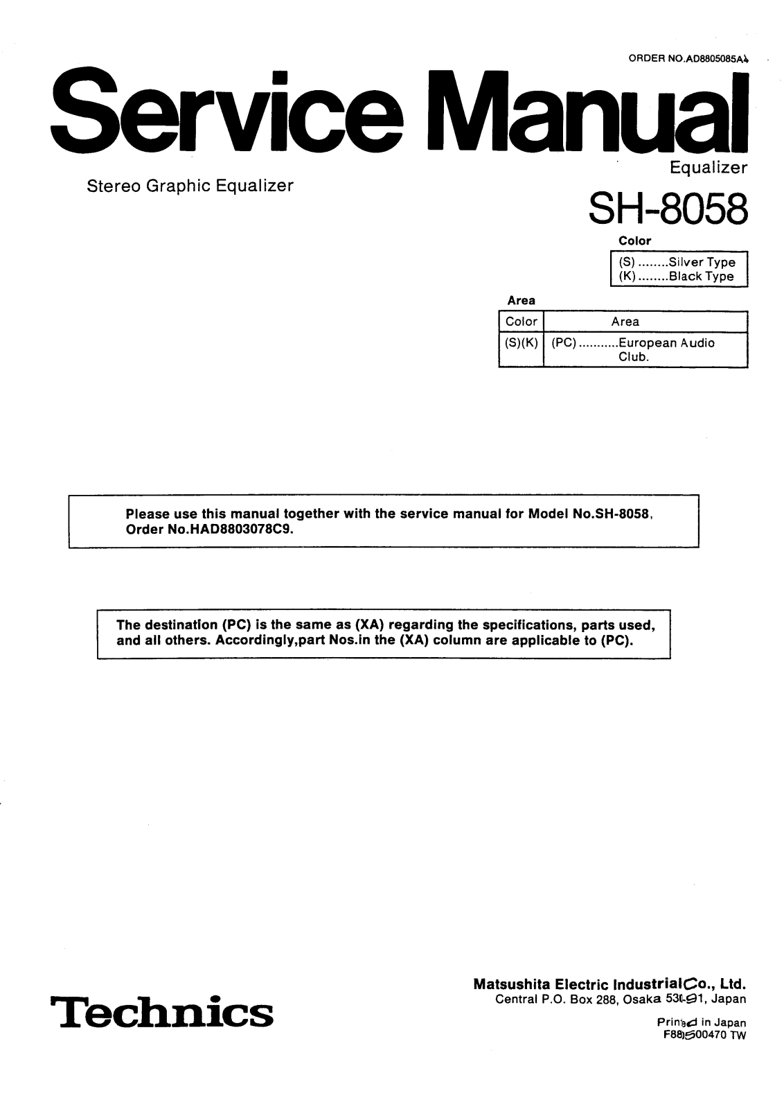 Technics SH-8058 Service Manual