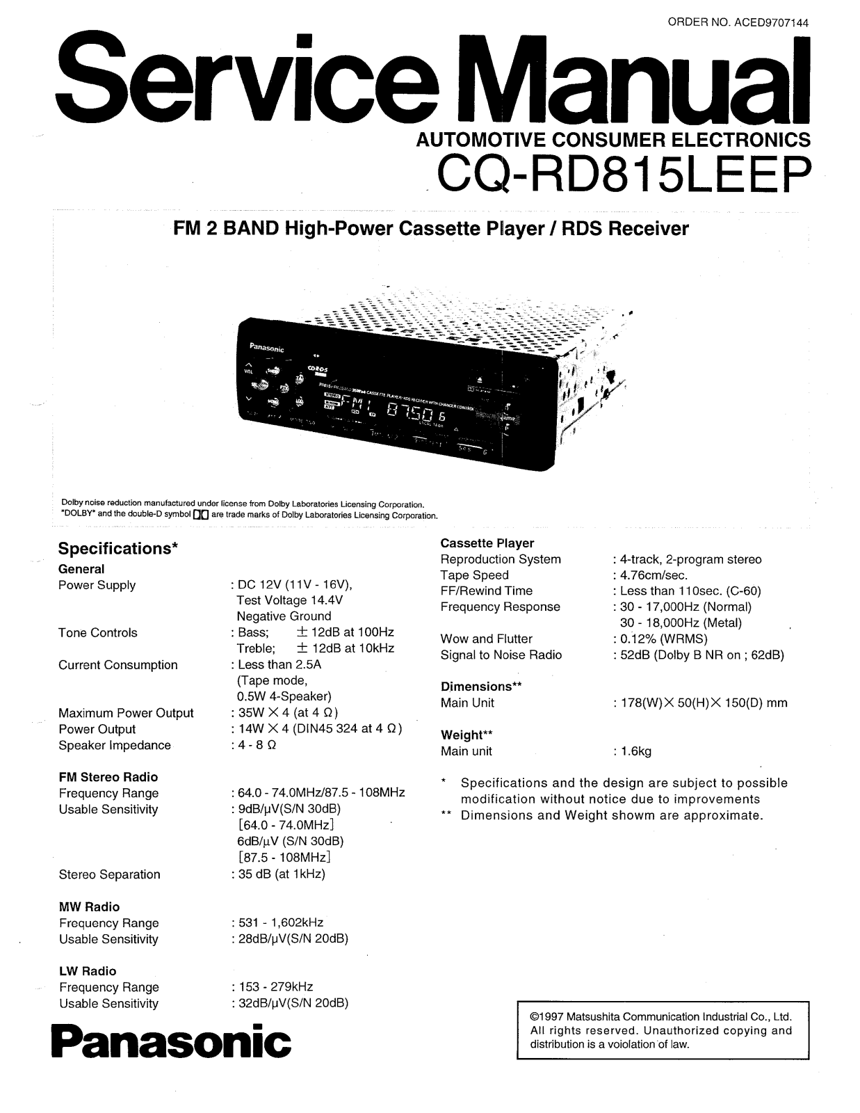 Panasonic CQRD-815-LEEP Service manual