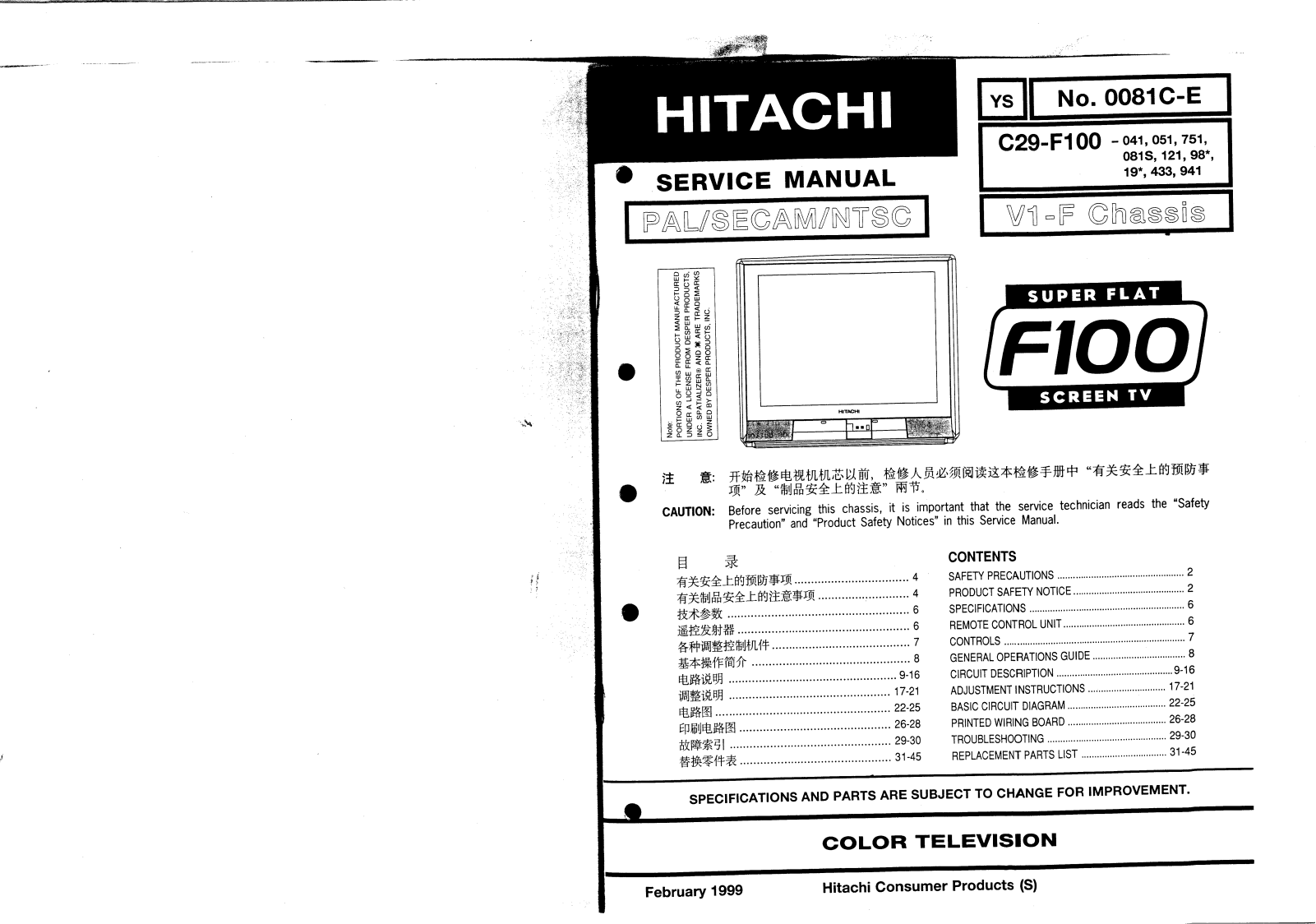 Hitachi C29-F100 Service Manual