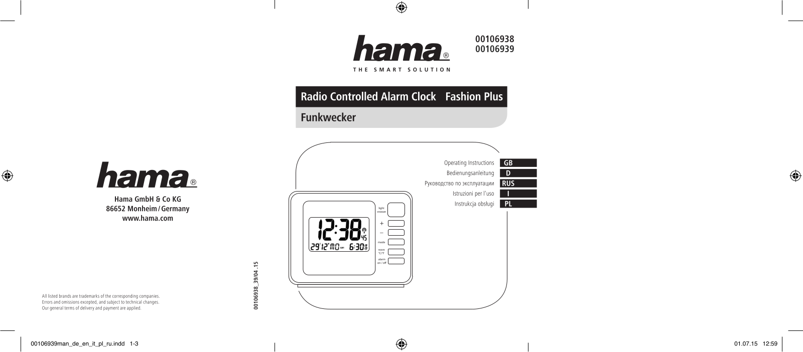 Hama 00106939 User manual