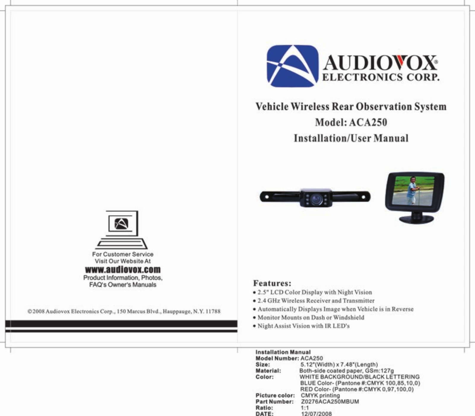 Audiovox ACA250 User Manual