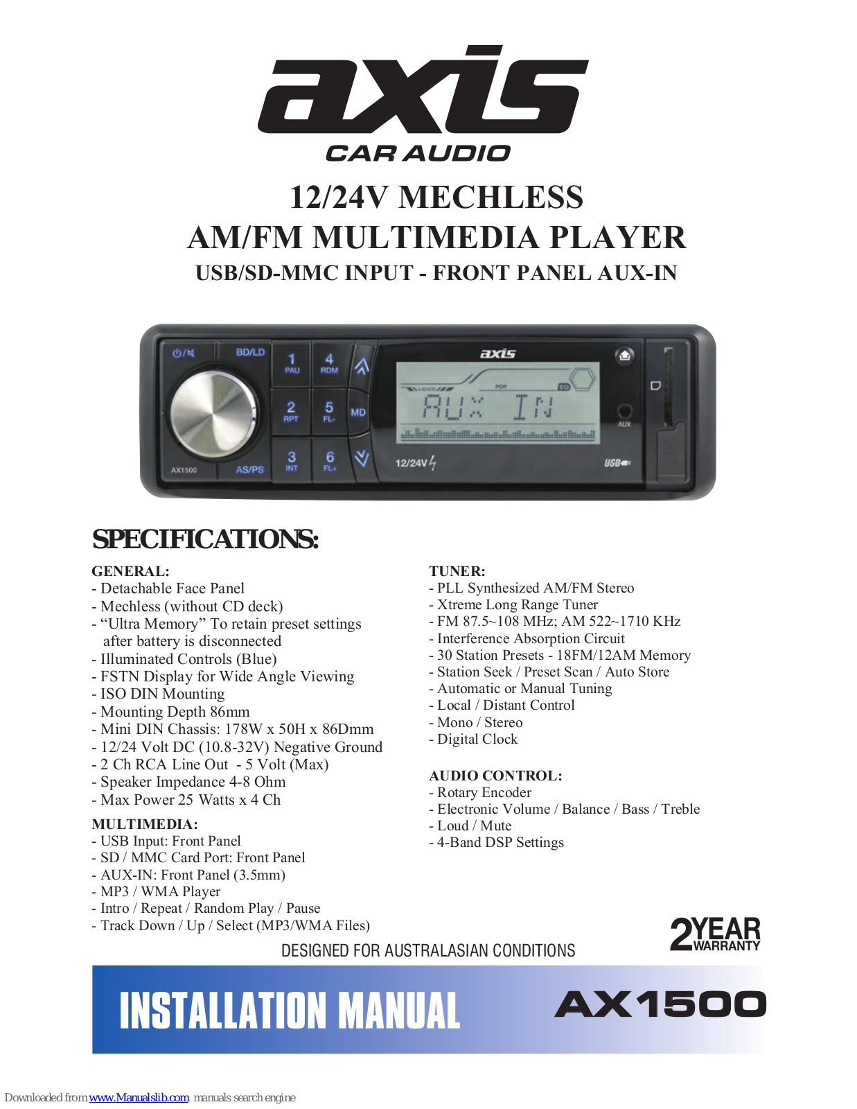 Axis AX1500 Installation Manual