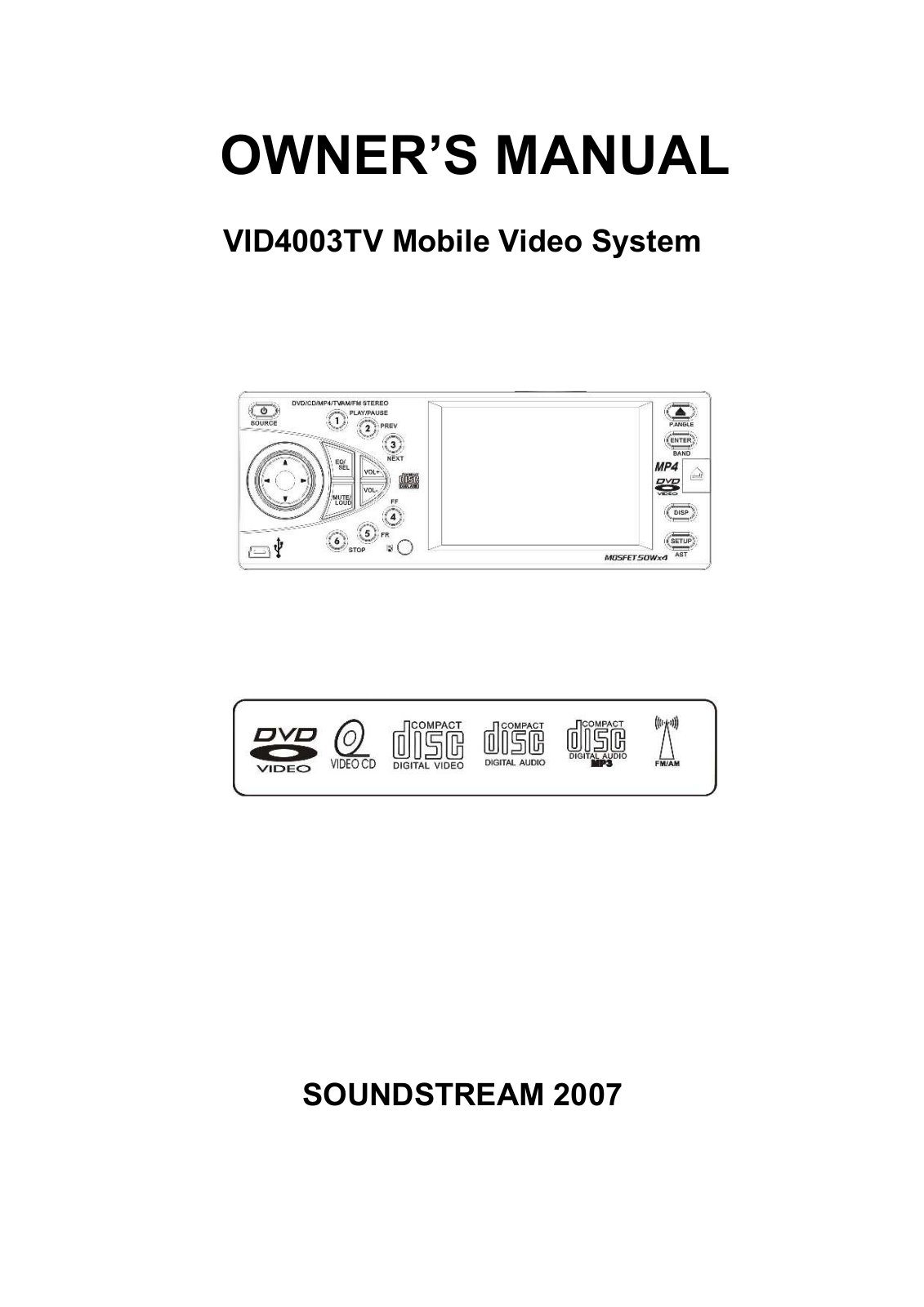 Soundstream VID-4003TV Owner's Manual