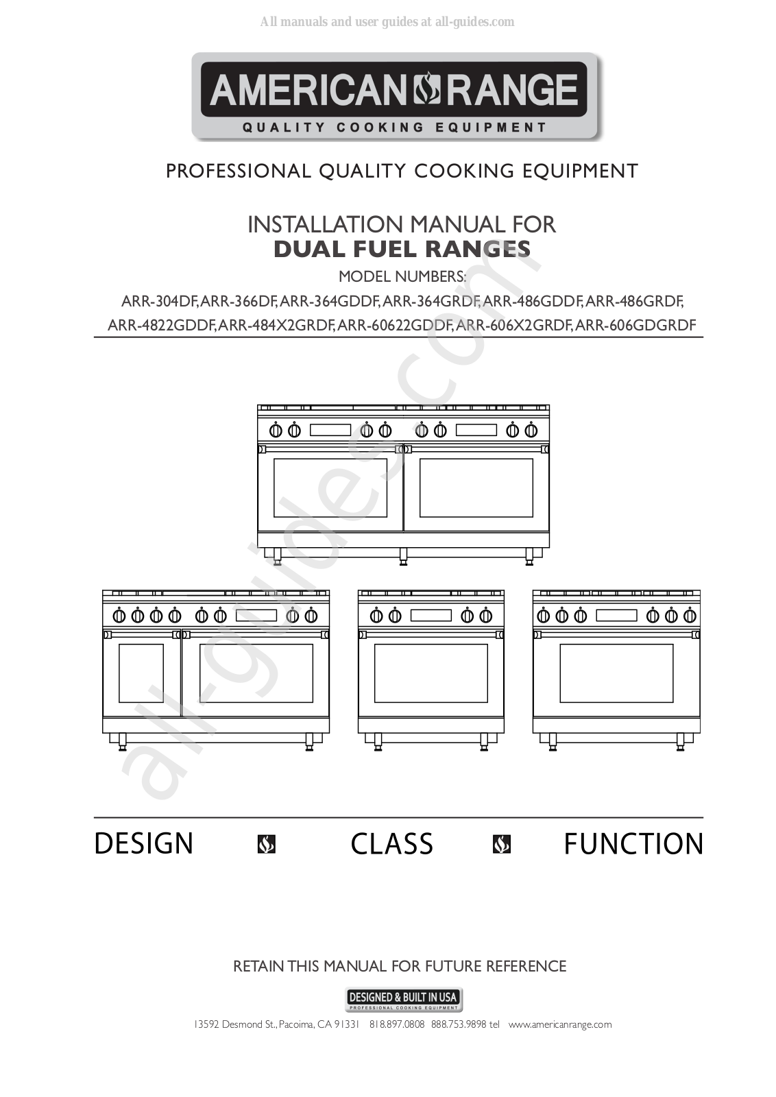 American Range ARR-4822GDDF, ARR-366DF, ARR-484X2GRDF, ARR-60622GDDF, ARR-606X2GRDF Installation Manual - ManualMachine.com