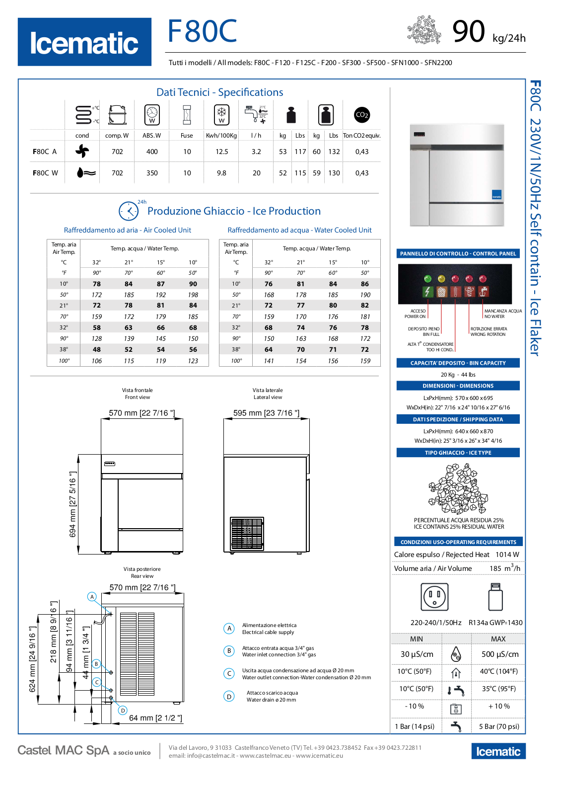 Icematic F80C, F160 C, F200 C, F120, F200 Datasheet