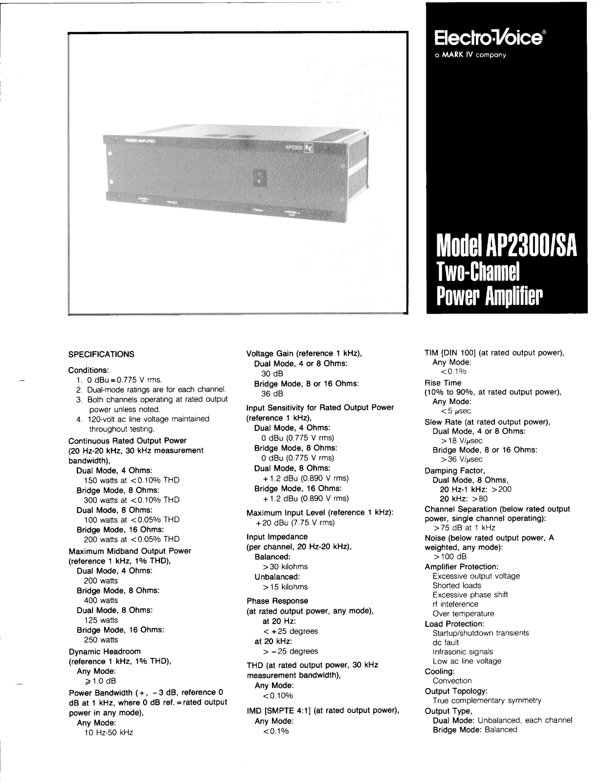 Electro-Voice AP-2300-SA Owners manual