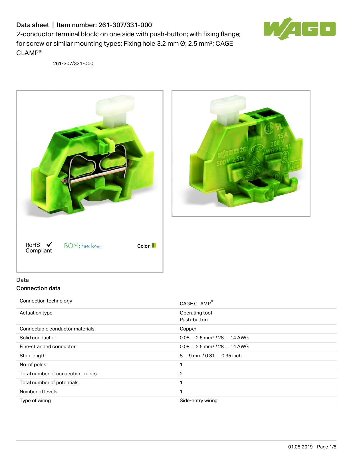 Wago 261-307/331-000 Data Sheet