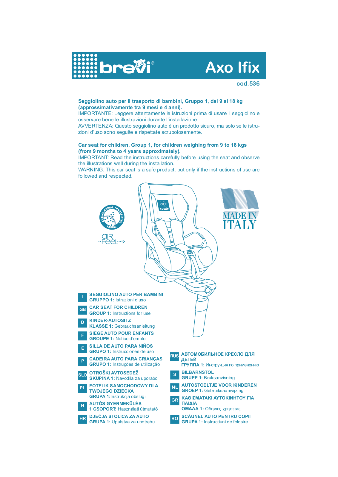 Brevi Axo Isofix User Manual