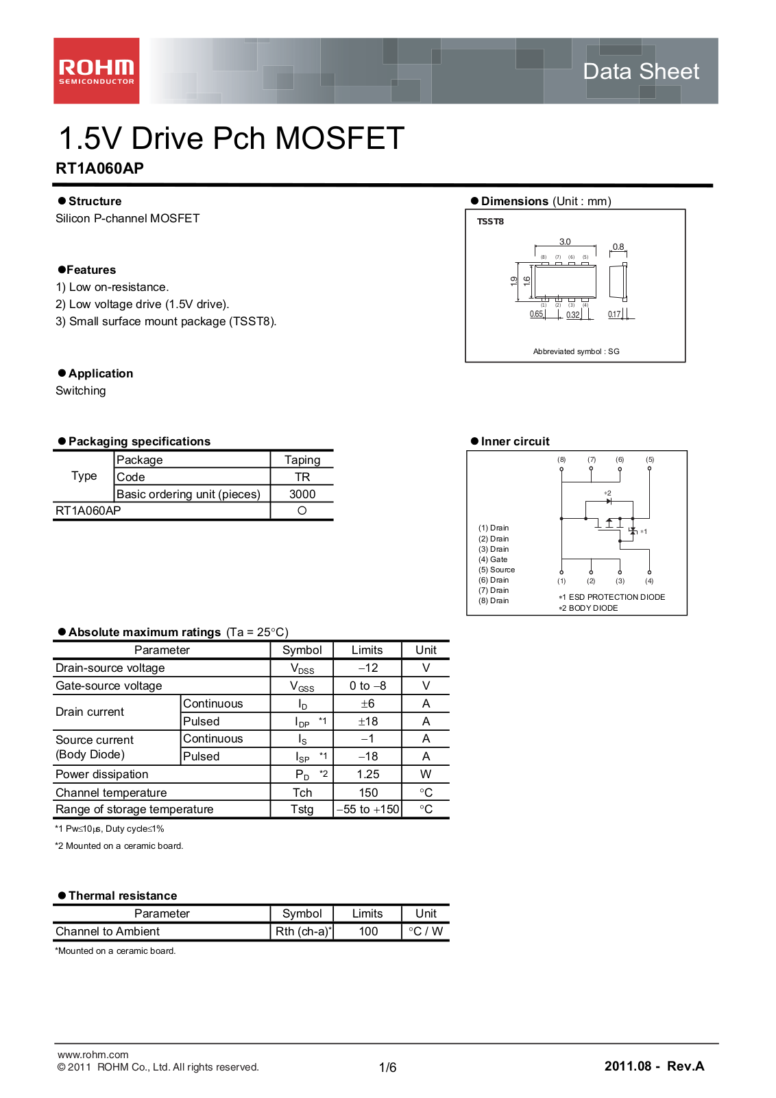 ROHM RT1A060AP Technical data