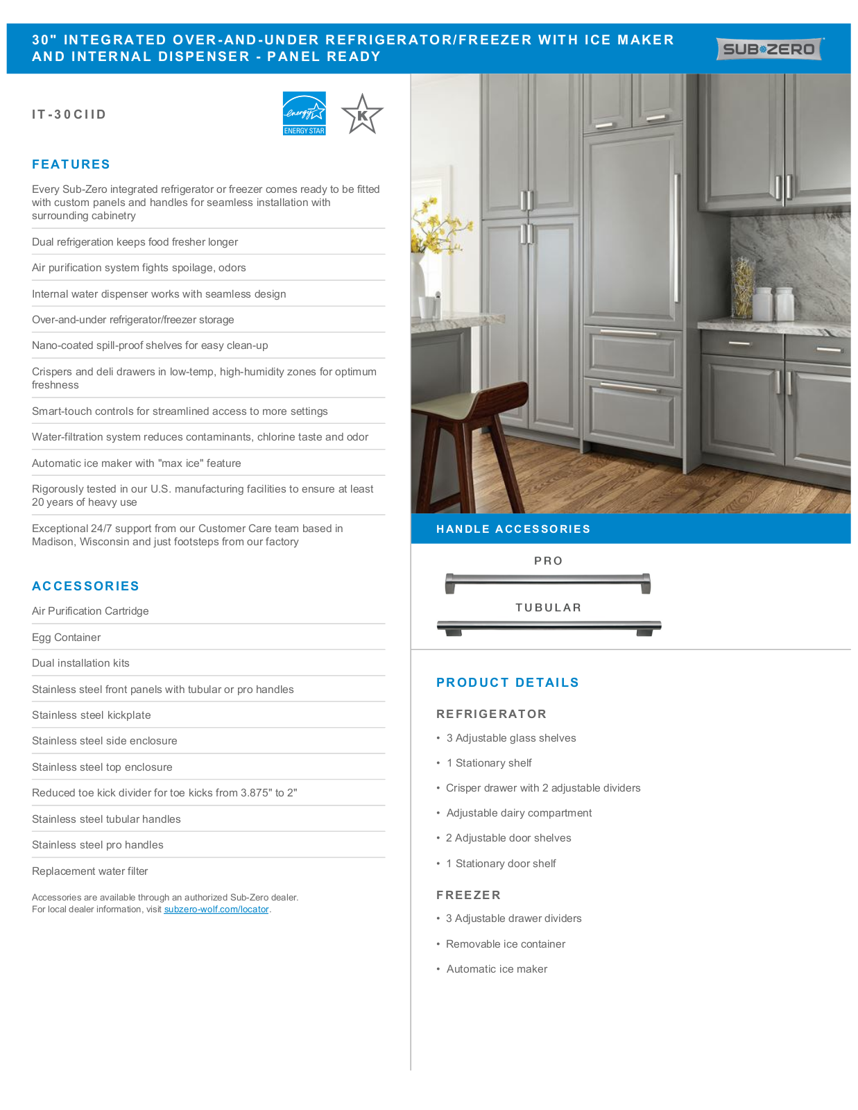 Sub-Zero IT30CIIDLH Specification Sheet