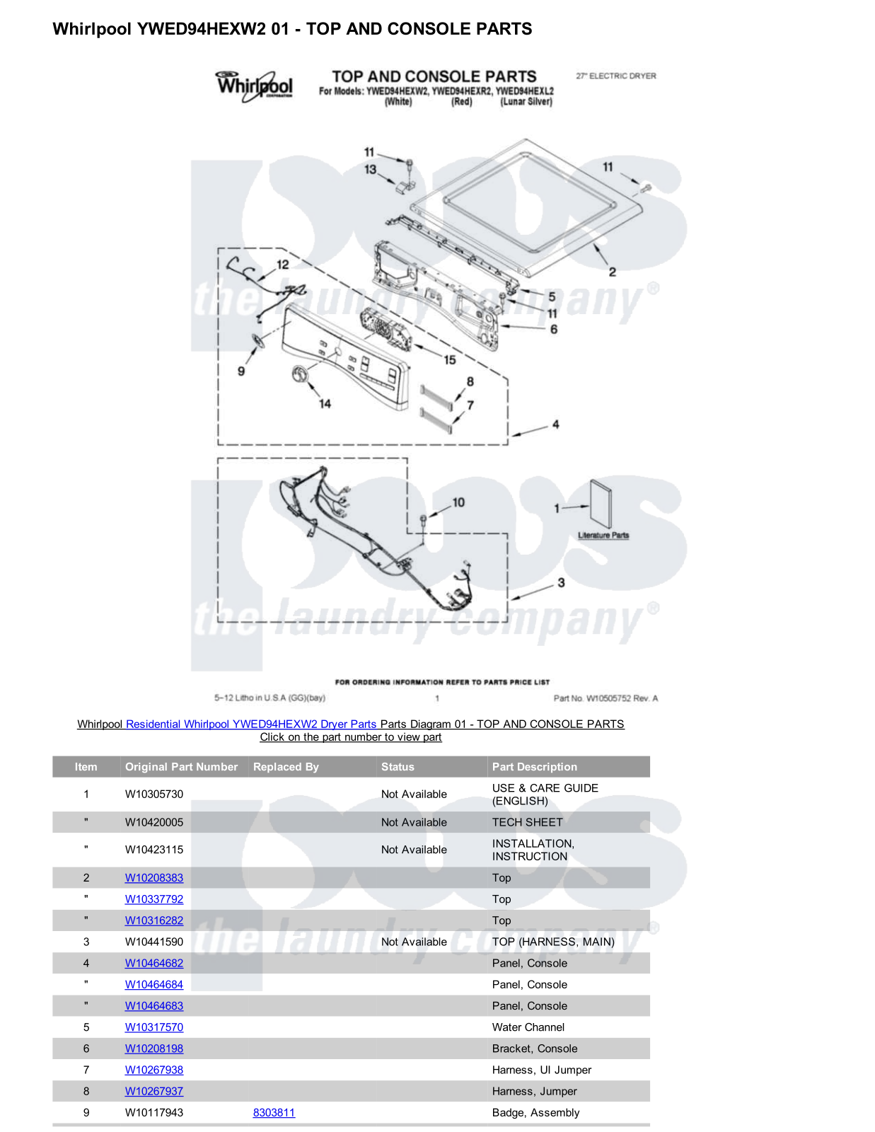 Whirlpool YWED94HEXW2 Parts Diagram