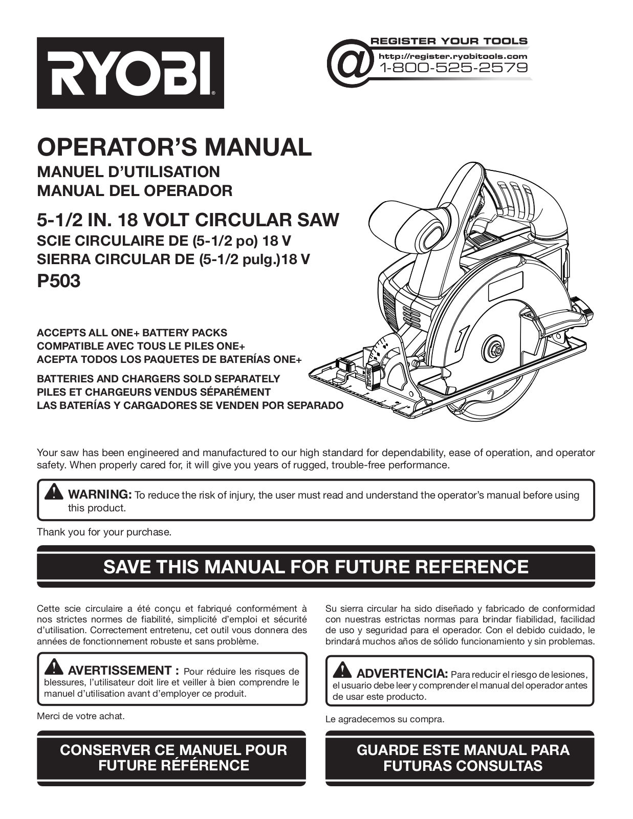 Ryobi P503 User Manual