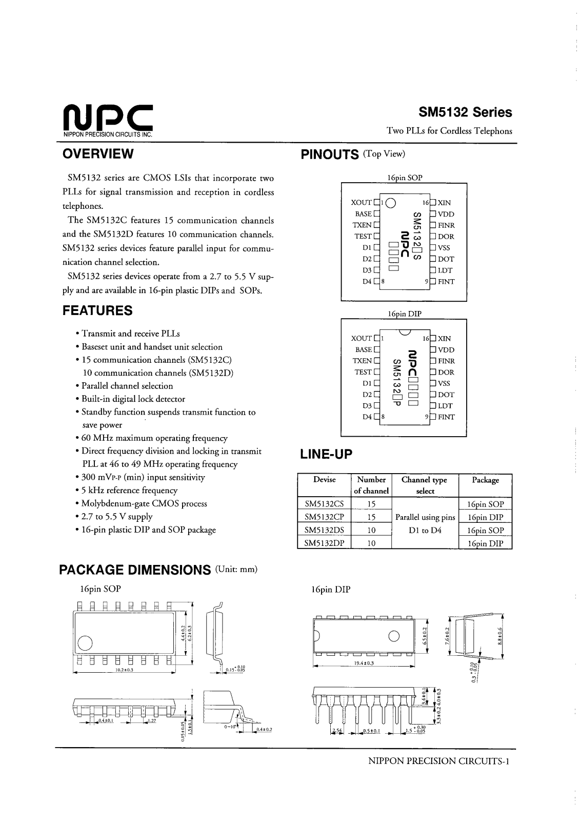 NPC SM5132CP, SM5132CS, SM5132DS Datasheet