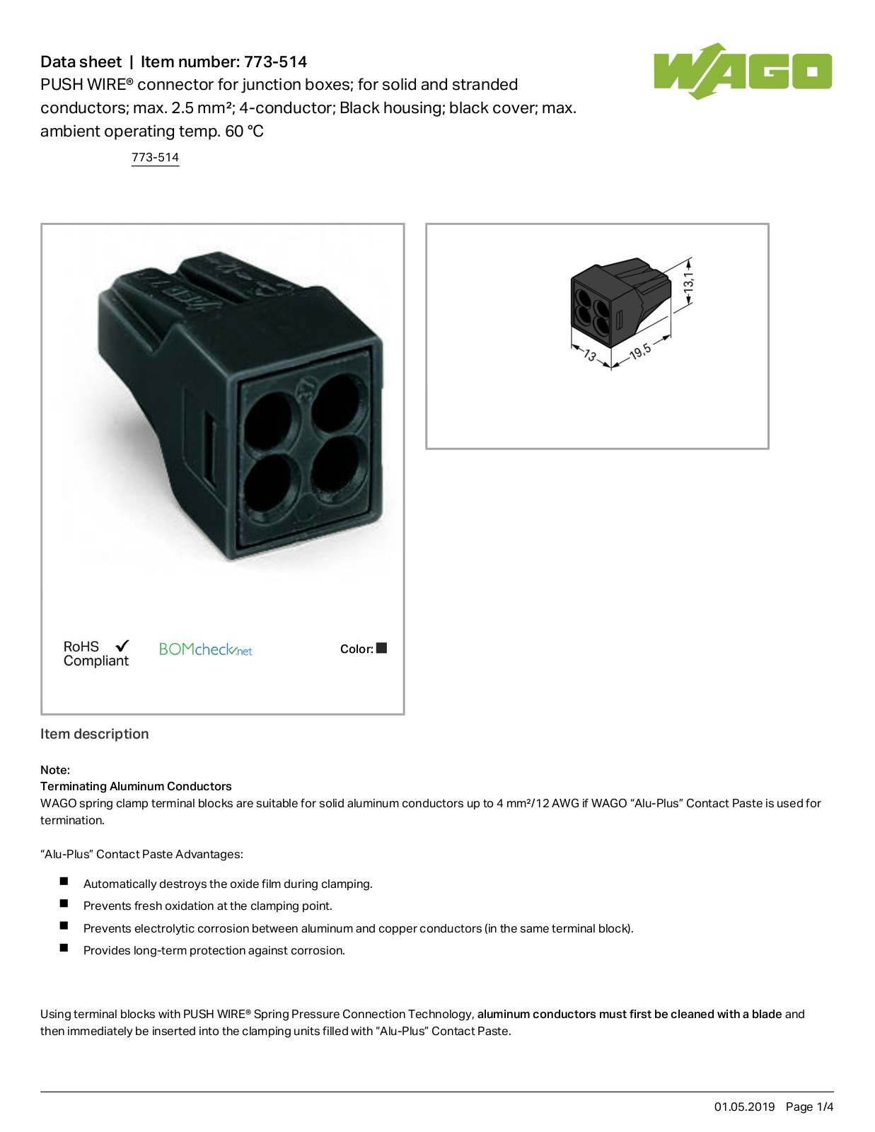 Wago 773-514 Data Sheet