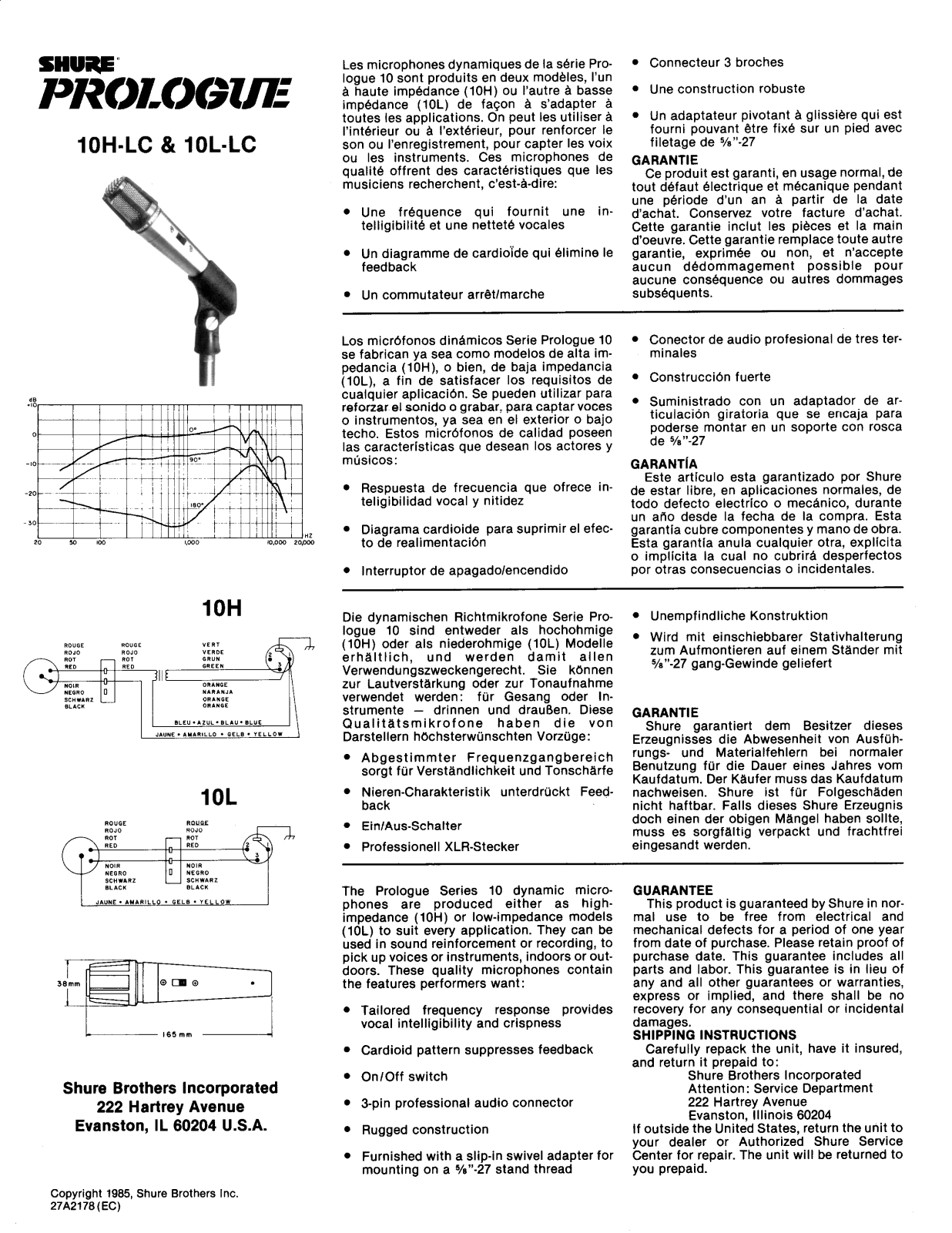 Shure Prologue 10L User Guide