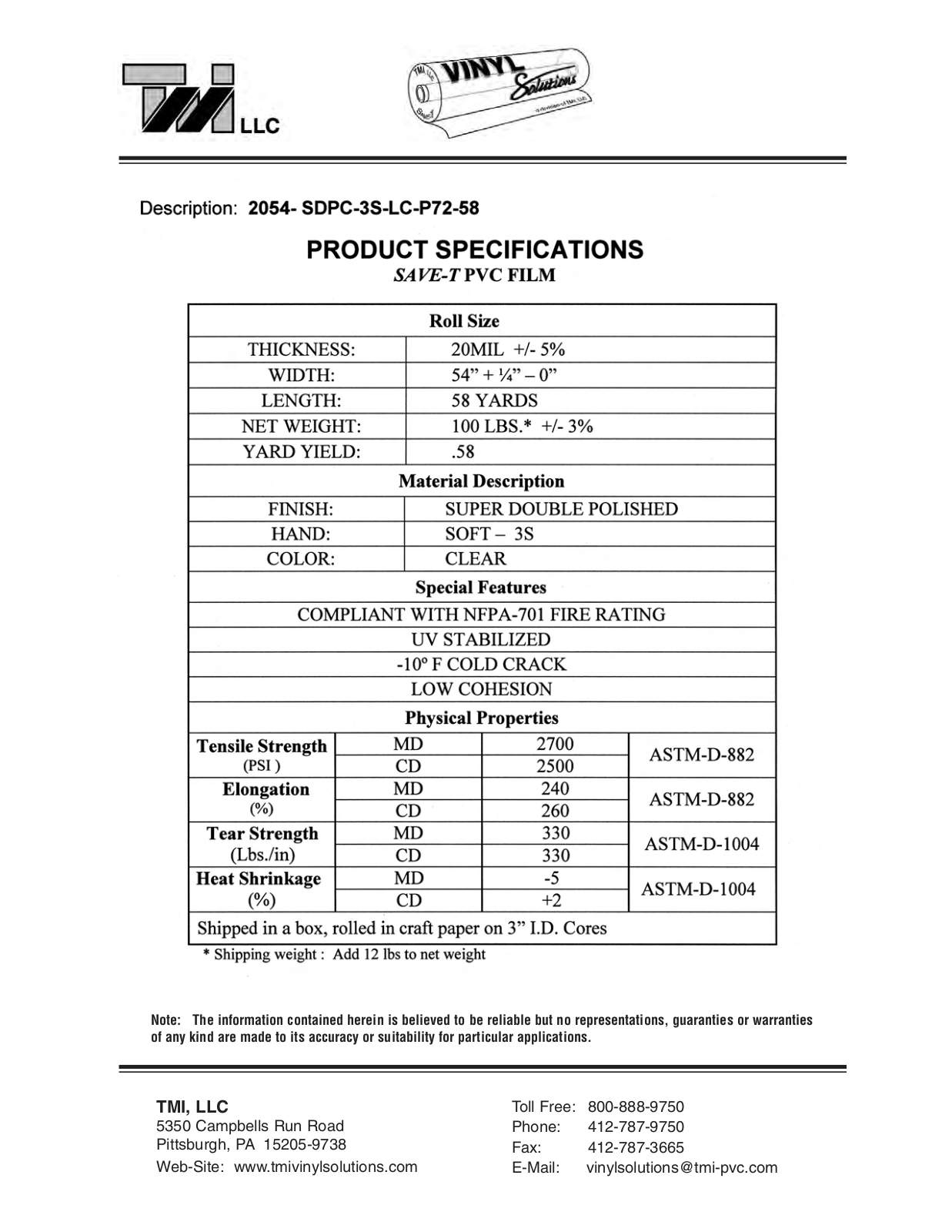 Tmi 2054-SDPC-3S-LC-P72-58 User Manual