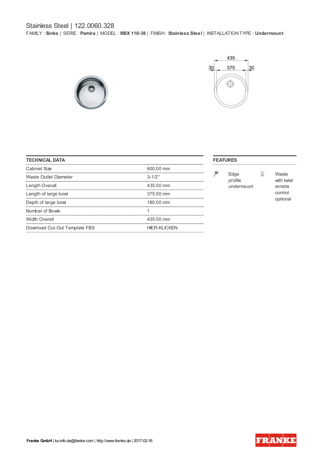 Franke 122.0060.328 Service Manual