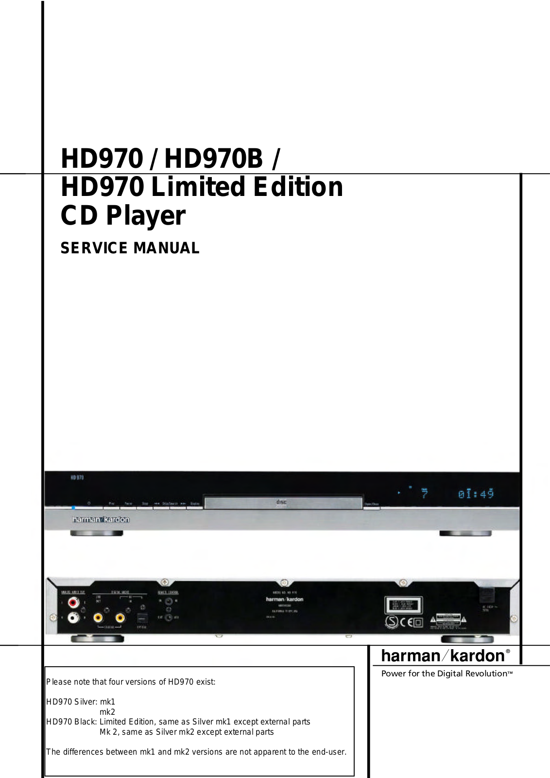 Harman Kardon HD970 Service manual