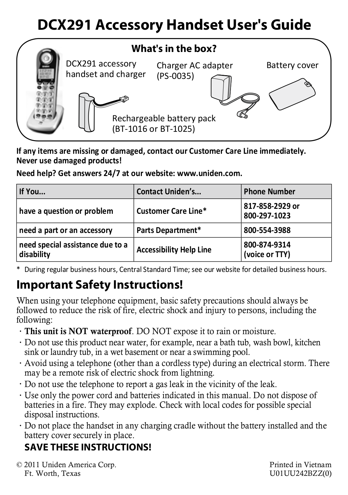 Uniden DCX291 User Manual